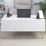 BAKAJI Table de séjour, Salon avec rehausseur, Compartiment de Rangement, Table de Salon Moderne, ouvrable, Blanc, Pieds en Bois, 100 x 60 x 45 cm