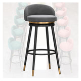 Lot de 2 tabourets de bar pivotants avec dossier rembourré à 360° en velours - Hauteur de comptoir - Tabourets de cuisine et de petit-déjeuner - Pieds en métal doré - Gris - 65 cm