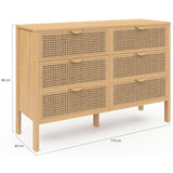 IDMarket - Commode 6 tiroirs EDHEN 115 cm cannage Coloris Bois