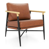 COSTWAY Fauteuil Salon Rembourré en Cuir Synthétique avec Accoudoir, Chaise Ergonomique avec Coussin de Dossier Amovible et Structure Métallique, pour Salon, Chambre, Bureau, Marron