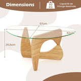COSTWAY Table Basse Verre, Table Transparente Triangle, Plateau en Verre Trempé, Base en Bois de Caoutchouc Réglable, pour Salon