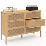 IDMarket - Commode 6 tiroirs EDHEN 115 cm cannage Coloris Bois