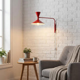 BARCELONA LED Applique Murale Industrielle Grand Modèle 40 cm, Lampe Murale à Bras Articulé, Style Vintage, Abat-jour Métal Rouge Intérieur Blanc, Idéal Restaurant, Escalier et Chambre