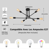 MRHYSWD Lustre Noir Luminaire Plafonnier Noir Industriel Vintage Moderne, 6 Lumières De E27 Plafonnier Chambre Salon Salle De Bain Cuisine Couloir Salle à Manger Paille Entree, Sans Ampoule