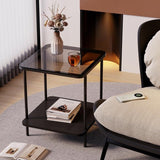 CMYCYDDPLY Table D'appoint À 2 Niveaux, Table Basse de Rangement, avec Verre Trempé, Économise de l'espace, Peut Être Utilisée comme Table Basse ou Table de Chevet