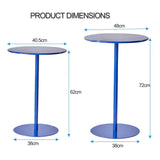 Table de salle à manger ronde moderne avec dessus de table en fer métallique et table de bar à base solide, table de cuisine pour 2 à 4 personnes pour la maison de petit espace, bleu ( Size : 48x72cm