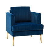 HULALA HOME Fauteuil d'appoint en Velours Fauteuil Club Moderne en Velours avec Coussin Amovible et Pieds en Métal Doré Canapé Capitonné en Velours pour Salon Club Réception Clients Bleu Marine