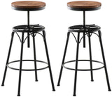 CLP Lot de 2 tabourets de Bar Beam Style Industriel I Hauteur réglable I Siège en Bois et piètement en métal, Couleur:Noir