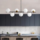 KCO Éclairage noir et laiton - Lustre moderne Spoutnik - 7 lumières - Globe en verre de lait - Pour cuisine, salle à manger, salon, chambre à coucher
