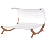 Lit Double de Jardin ou Terrasse en Bois de Larix et Textile Blanc Beige avec Capote Design Ultra Élégant et Confort Optimal Beliani