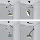 MQDLJSE Luminaire Suspendu à Bras pivotant Long en métal Noir, Lampe Suspendue en Forme de dôme, Lustre de Ferme Rustique Jaune, Tige Pliante, éclairage Industriel Moderne Vert pour Table