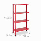 Relaxdays Étagère Charge Lourde, Max. 160 kg, 4 Niveaux, HxLxP:147,5x75,5x30,5 cm, Cave & Garage, Rangement métal, Rouge