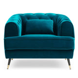 Menzzo Fauteuil GLAMS Capitonné Velours Bleu Canard – Fauteuil Design Style Boudoir Chic avec Pieds Noir & Doré – Assise Confortable Salon Moderne Élégant