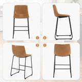 EUGAD Tabouret de Bar en Similicuir, Lot de 2, Siège Rembourré, Chaise Haute Cuisine, avec Dossier, Pieds en Métal, avec Repose-Pieds, Marron, 1071BY-2