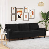 Mokuyary Canapé 3 places avec coussin décoratif noir 210 cm en velours pour salon, chambre à coucher, appartement, chambre d'amis, bureau