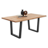 Stella Trading Benny Mini chêne Massif – Table à Bord d'arbre de qualité supérieure avec Structure en métal Noir pour Votre Salle à Manger – 180 x 75 x 100 cm