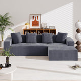 Sapgaks Canapé désossé entièrement compressé,canapé d'angle avec méridienne en Forme de L,Grand canapé 3 Places 261 cm,Profondeur d'assise 70 cm,Velours côtelé,Aucun Assemblage requis (Gris)