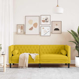Ordellia Canapé Chesterfield 3 Places Jaune en Velours, canapé Divan Sofa Banquette, traversins Inclus, accoudoir et Dossier capitonnés, Salon séjour Maison, Structure Bois Massif