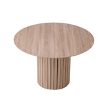 BenyLed Table de Salle à Manger Ronde de 120 cm pour 4-6 Personnes, Table de Cuisine Fermière avec Base Cylindrique, Plateau en MDF et Socle à Lattes en Bois (Grain de Bois Clair)