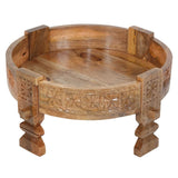 Casa Moro Table de travail Rakim naturel, diamètre 50 cm, ronde x hauteur 26 cm, en bois massif sculpté, style ancien marocain vintage, canapé