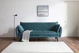 Meubletmoi Canapé 3 Places Convertible en Tissu Doux Bleu Canard avec Pieds en Bois d'Eucalyptus Noir - Hugues