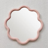 CHAOHAOKE Miroir mural rond ondulé de 25 cm, cadre en plastique blanc/rose