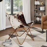 vidaXL Chaise Papillon Marron et Blanc Cuir de Vache, Fauteuil, Chaise Longue, Chaise Papillon en Cuir, fauteuils, chaises Longues