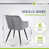 Juskys Ensemble de 2 chaises de Salle à Manger Tarje, avec Dossier et accoudoirs, Pieds métalliques, revêtement en Velours, capacité de Charge de jusqu'à 110 kg, 2 chaises de Cuisine - Gris Clair