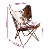 vidaXL Chaise Papillon Marron et Blanc Cuir de Vache, Fauteuil, Chaise Longue, Chaise Papillon en Cuir, fauteuils, chaises Longues