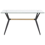 Table de Salle à Manger Design 140 x 80 cm Plateau en Verre de Sécurité et Pieds Métalliques Noirs pour Intérieur Moderne et Rétro Beliani