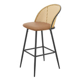 [en.casa] Lot de 2 Tabourets de Bar pour Cuisine Salle à Manger avec Dossier Rotin Siège Rembourré Simili Pieds en Métal 102 x 44 x 63 cm Marron Noir