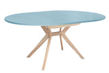 RAGABA Biju Table à manger ronde extensible 120 cm pour 6 personnes, en frêne massif et panneau MDF, peu encombrante, extensible, bleu pigeon