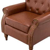 Fauteuil en Cuir PU fauteuils d'appoint en Cuir du Milieu du siècle avec capitonnage en Cuir et Garniture cloutée Fauteuil en Cuir surdimensionné pour Salon Chambre à Coucher réception Brown