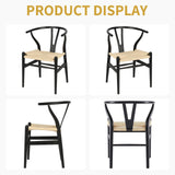 VODUR Wishbone Chaise de salle à manger en bois massif naturel/chaise Hans Wegner Y en rotin et bois – Lot de 1 chaise en bois de frêne – Noir + couleur naturelle