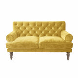 Loberon Canapé Carme, Chesterfield, surpiqué, toucher doux, aspect élégant, housses de coussin amovibles, meubles de siège, bois de manguier, velours de polyester, polyester, jaune