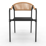 IDMarket - Lot de 4 chaises de Jardin Madeira métal, Cordage et textilène Noir et rotin Clair