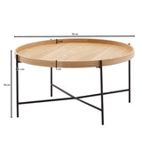 WOHNLING Table Basse 78x78x40 cm Table Basse Bois/métal Table de Salon chêne | Table de Chambre Design Ronde Moderne | Table Basse en Bois | Table de Salon