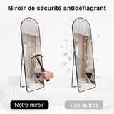 NESHER HOME Miroir Mural Pleine Longueur 160x50cm Complet arqué à Poser au Sol avec Support ou à accrocher au Mur avec kit de Fixation Inclus - Finition du Cadre en Aluminium brossé Rose Gold