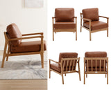 chairus Fauteuil tonneau rembourré en cuir synthétique pour salon, chaise de réception avec cadre en bois massif, chaise d'appoint pour chambre à coucher (marron)