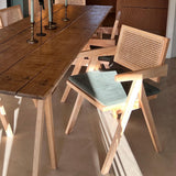 HOMIFAB Chaise en Bois Massif, cannage Naturel et Velours côtelé Vert - Lina