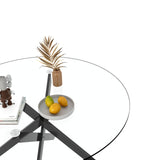 Binrrio Table de salle à manger ronde en verre de 120 cm, table de cuisine moderne pour 6 personnes avec pieds en métal noir, table de salle à manger transparente pour la maison, le bureau, la salle à