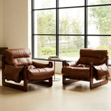 LAITEGOG Fauteuil Lounge Vintage, Fauteuil Confortable en Cuir ciré à l'huile avec Structure en Bois Robuste, canapé rembourré et Douillet for Salon, Chambre, Balcon, Bureau à Domicile(Vintage Brown)