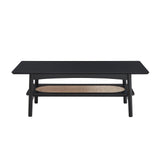 BAÏTA Table Basse Anatole Noir et cannage rotin