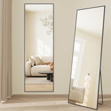SONGMICS Miroir Intégral, Miroir Rectangulaire sur Pied, à Poser au Sol, Cadre en Alliage d’Aluminium, Verre Trempé, pour Chambre, Salon, Dressing, Coins Droits, 160 x 50 cm, Noir d'encre LFM050BD01