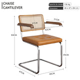 SEEDWAVE Lot de 2 Chaises Cantilever de Salle à Manger avec Tressage Viennois, Accoudoirs en Bois Massif et Assise en Cuir PU, Design Vintage pour Salle à Manger et Salon