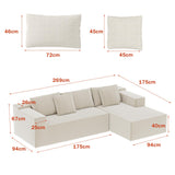 DEZAGCE Canapé d’Angle modulable en Tissu Beige, Grand canapé 4–5 Places avec méridienne, Coussins Inclus, Design Moderne et Confortable, 269 × 175 cm
