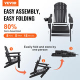 VEVOR Chaise Adirondack en Plastique, Lot de 2, Fauteuil de Jardin Pliant Portable, Charge 181,4 kg, avec Porte-Gobelet, Accoudoir Relaxant, pour Toutes Saisons, Extérieur, Patio, Arrière-Cour, Noir