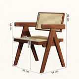 Chaise de salle à manger en rotin avec accoudoirs et coussin ajouré pour salon, chambre à coucher, salle de lecture et bureau, finition noyer