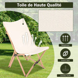 COSTWAY Chaise de Jardin Extérieur Lot de 2 Style Papillon, Chaise Pliante Camping Portable Bambou avec Sac, Chaise Extérieur Intérieur pour Pique-Nique Pêche Salon, Charge 150 KG (Beige)