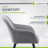 Juskys Ensemble de 2 chaises de Salle à Manger Tarje, avec Dossier et accoudoirs, Pieds métalliques, revêtement en Velours, capacité de Charge de jusqu'à 110 kg, 2 chaises de Cuisine - Gris Clair